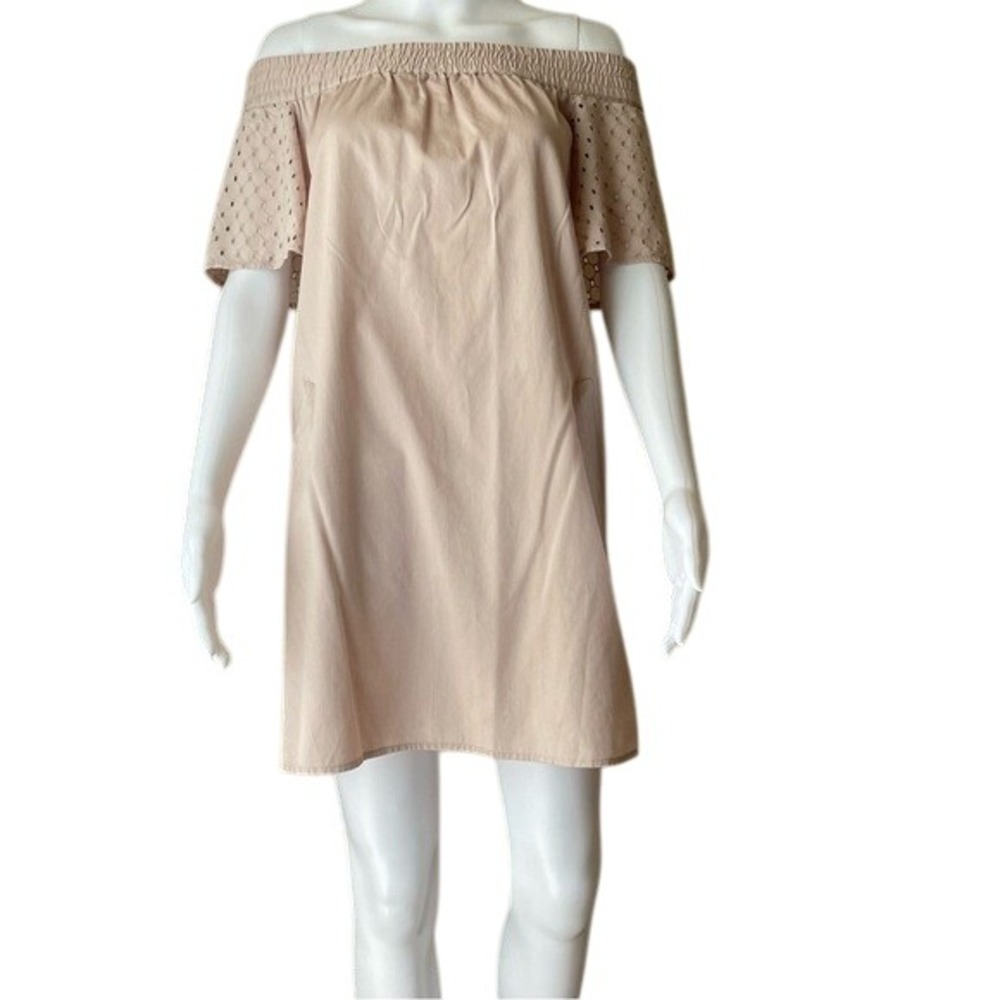 AllSaints Livia Soft Pink loose fit Off-The-Shoulder Mini Shift Dress Small